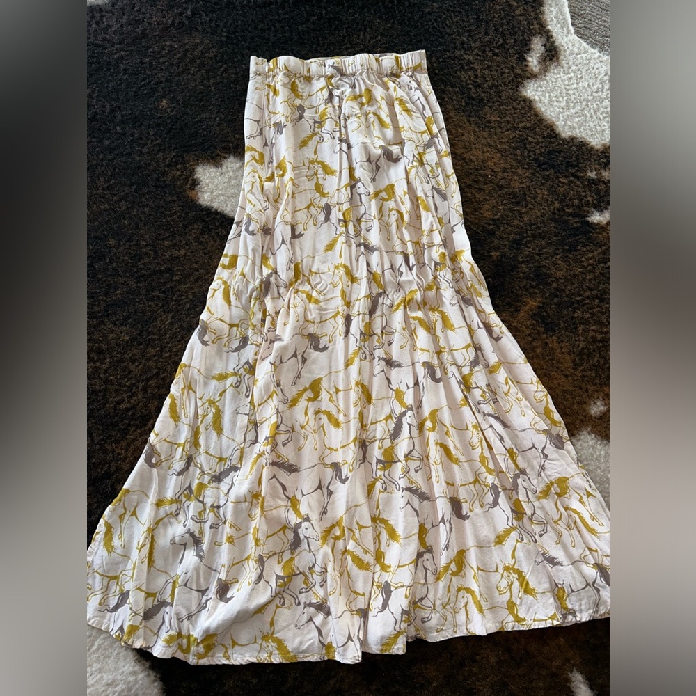 Horse Maxi Skirt in Yellow and Cream